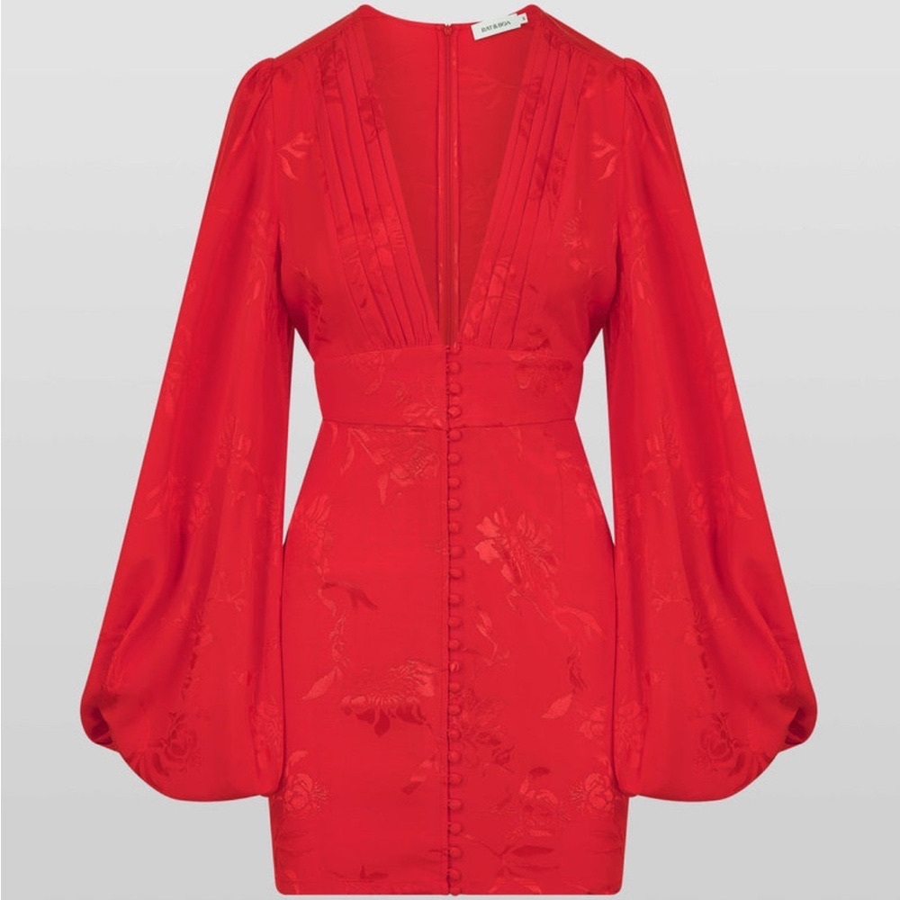 Rat & Boa Red Balloon Sleeve Dress